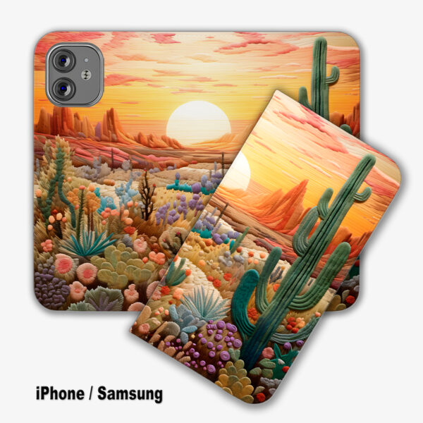 3D Desert Embroidered Phone Wallet Case