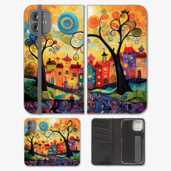 Colorful Quirky Houses Wallet Phone Case