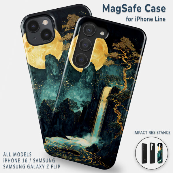 Golden Moonlit Waterfall Tough Phone Case