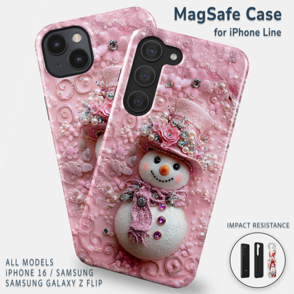 Sparkling Pink Snowman Tough Phone Case